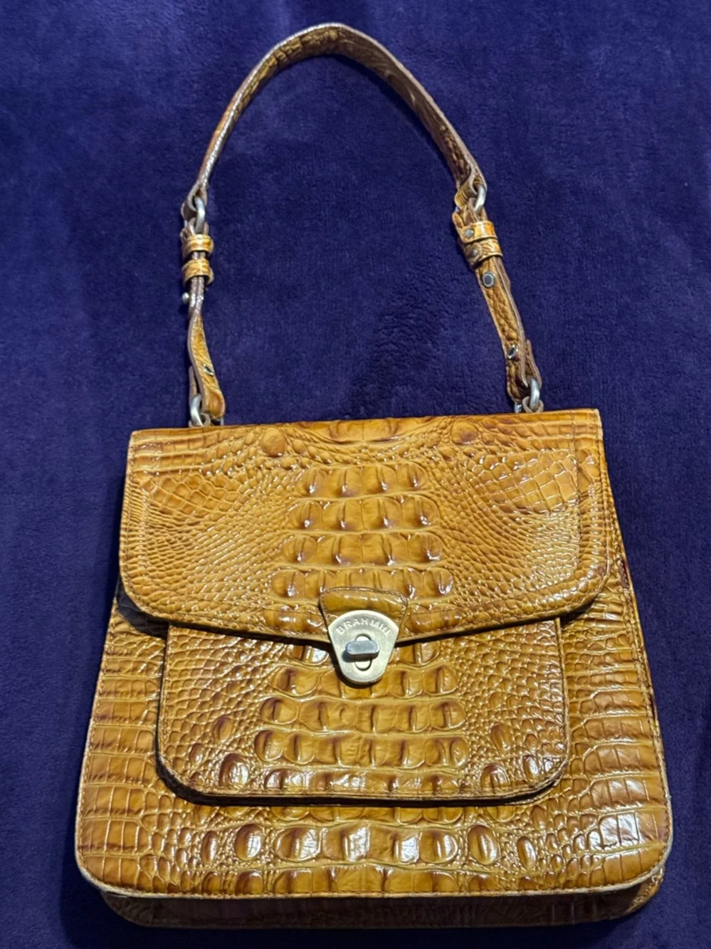 Brahmin Cognac Croc-Embossed Shoulder Bag - Picture 1 of 9